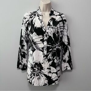 Jams World Floral Button Front 3/4 Sleeve Top Size L